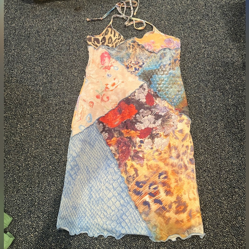 Jaded London printed patchwork halter top dress